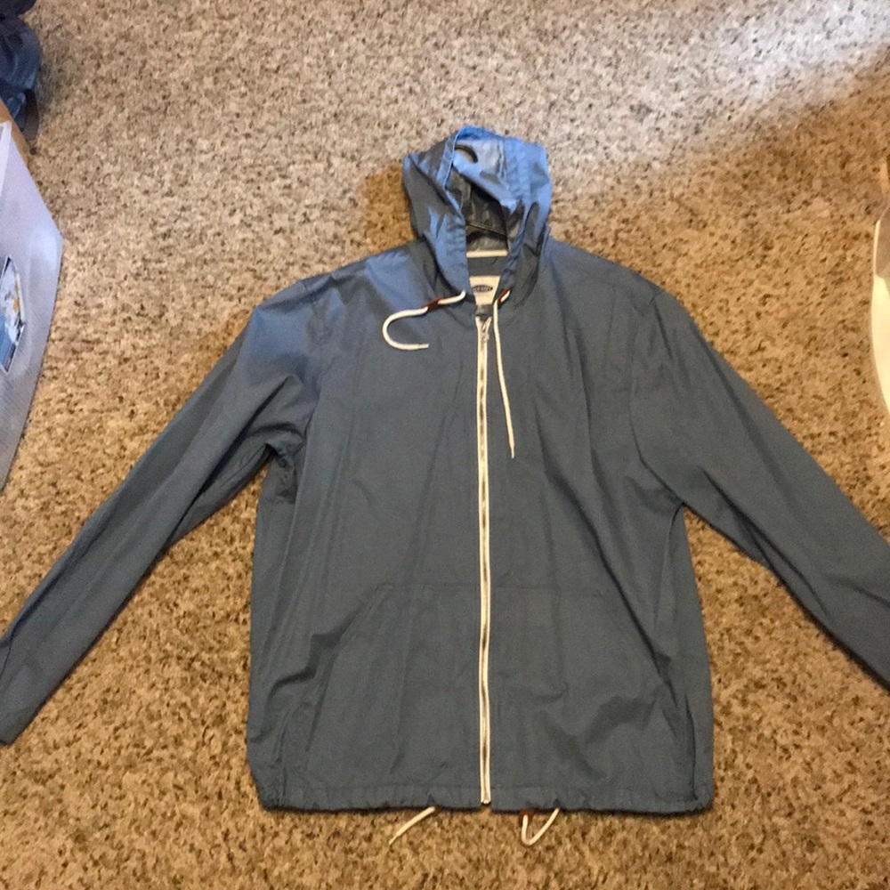 Blue zip up windbreaker/light rain coat